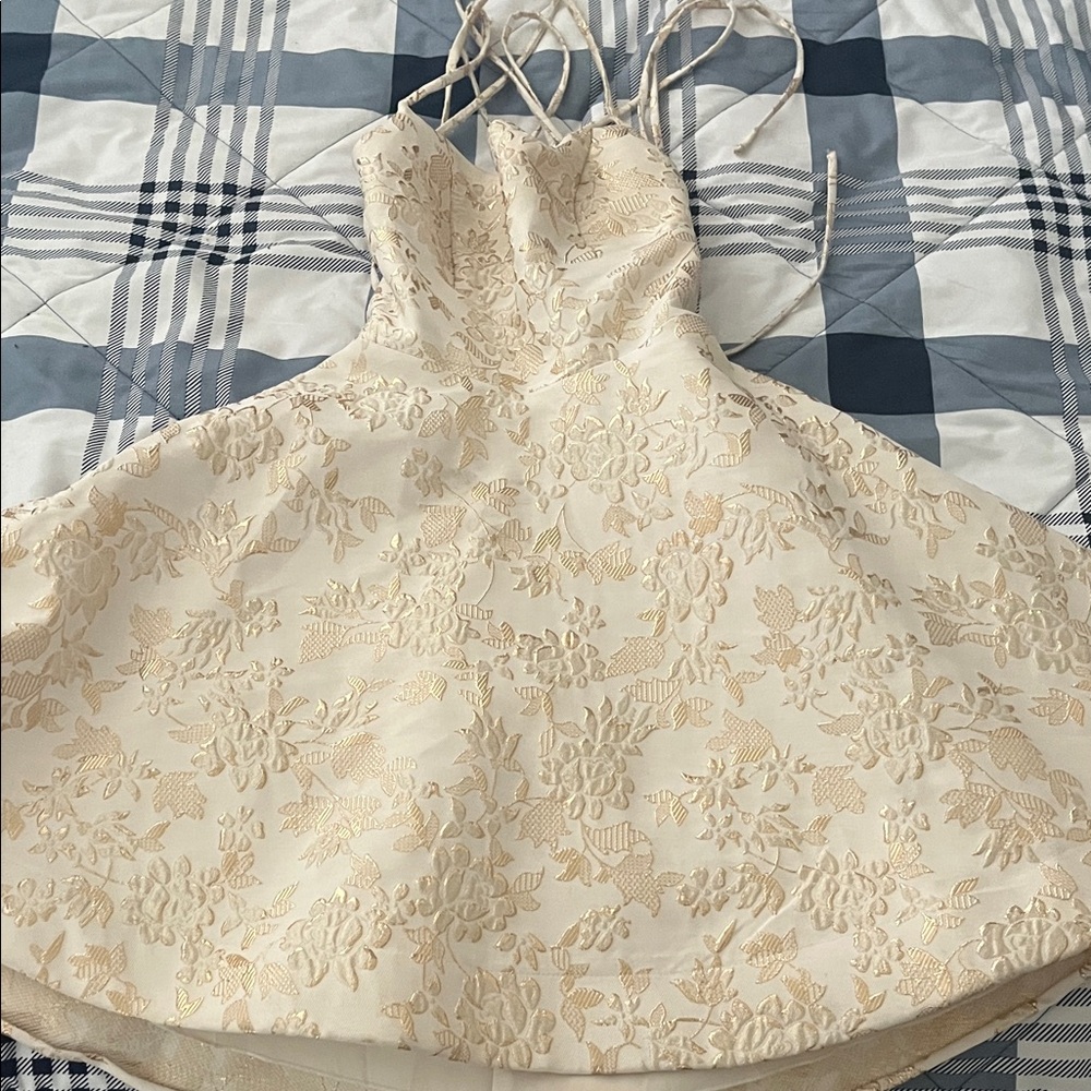 B Darlin Cream Floral Backless Dress